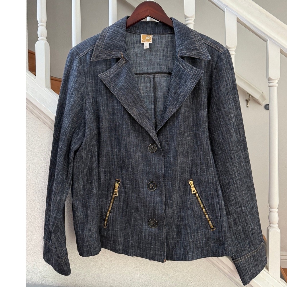 JM Collection Dark Denim Blue Blazer with Gold Zippers